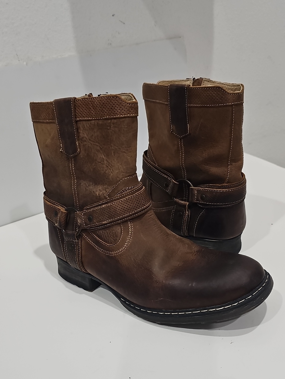 ROAN Men's Brown Leather Harness Boots - Casual Western Sz 10.5